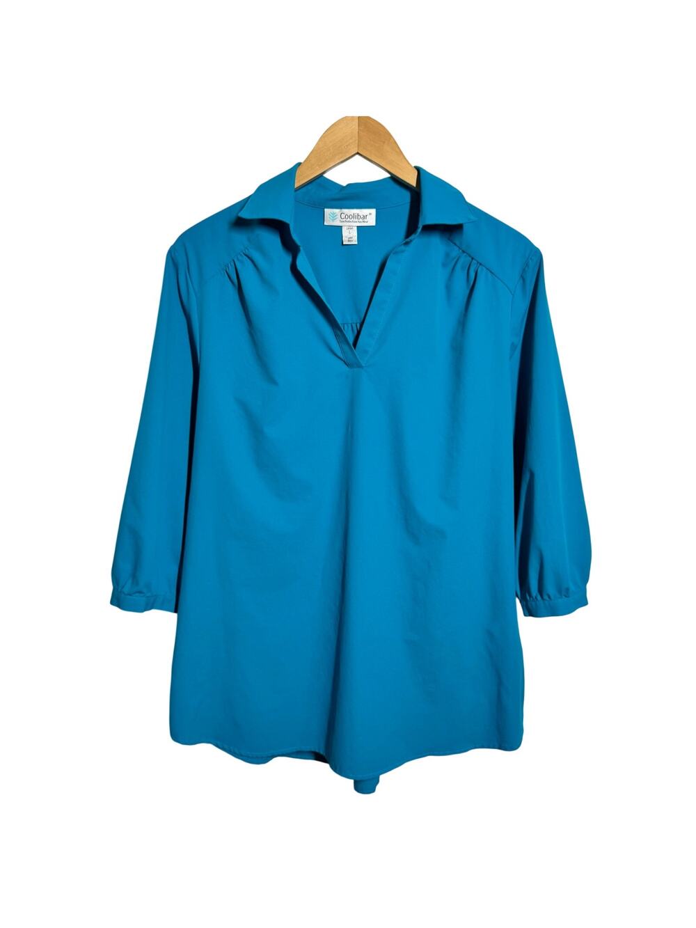 Coolibar UPF 50+ Blouse Top Women L Blue Outdoor Coastal Beach Vacation Minimalโ